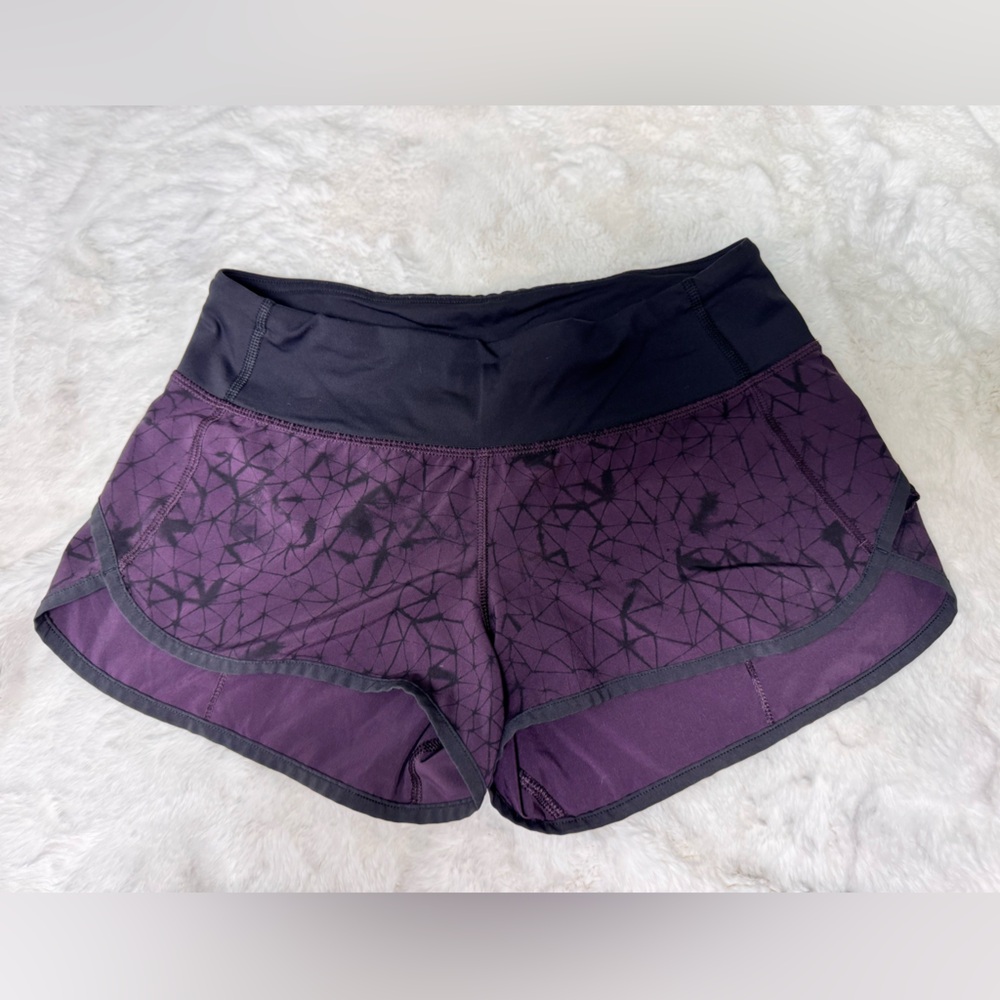 Lululemon Star Crushed Black and Purple Speed Running Shorts, Size 4